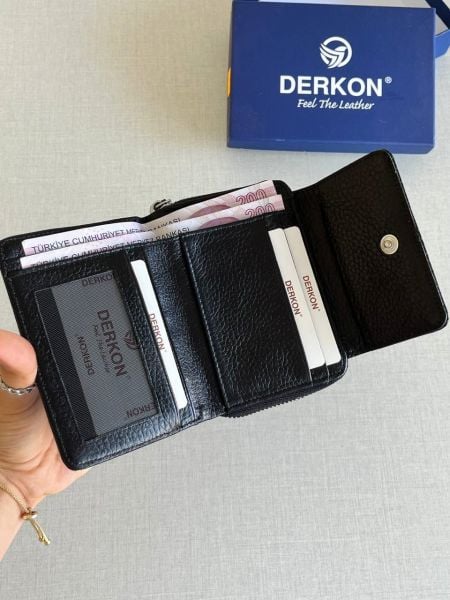 Derkon Nova Hakiki Deri Timsah Desenli Kadın Cüzdan Siyah