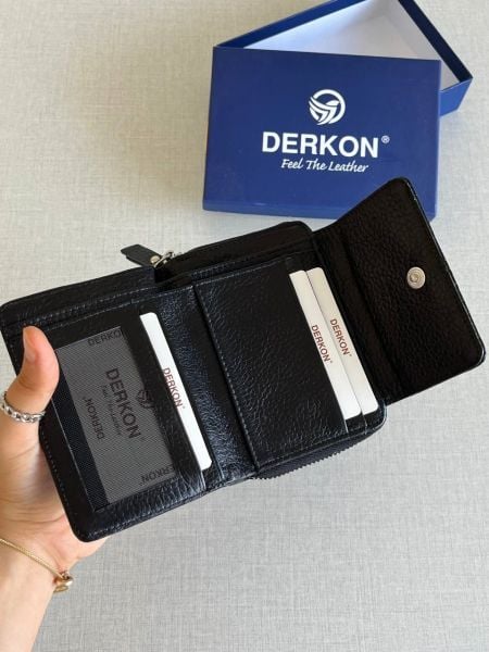 Derkon Nova Hakiki Deri Timsah Desenli Kadın Cüzdan Siyah