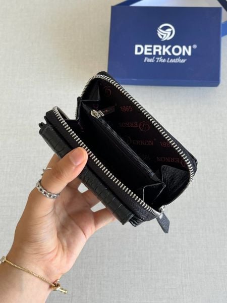 Derkon Nova Hakiki Deri Timsah Desenli Kadın Cüzdan Siyah