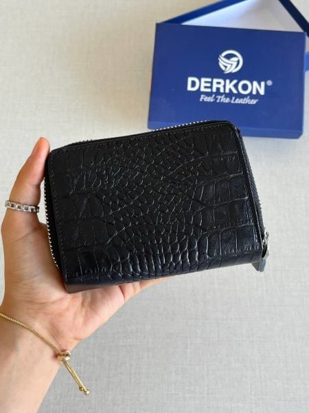 Derkon Nova Hakiki Deri Timsah Desenli Kadın Cüzdan Siyah