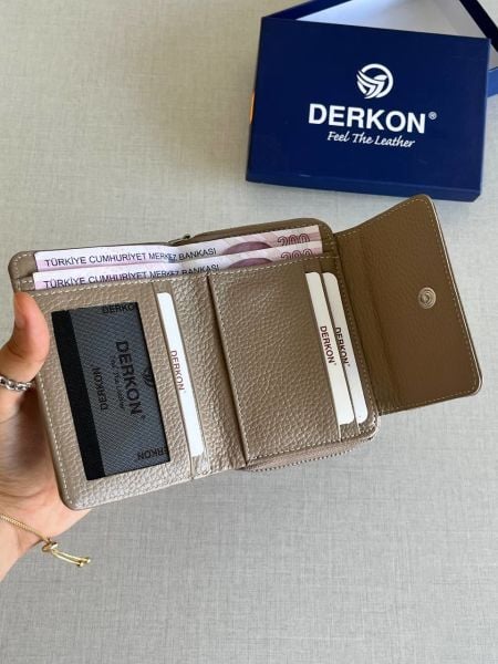 Derkon Nova Hakiki Deri  Kadın Cüzdanı Vizon