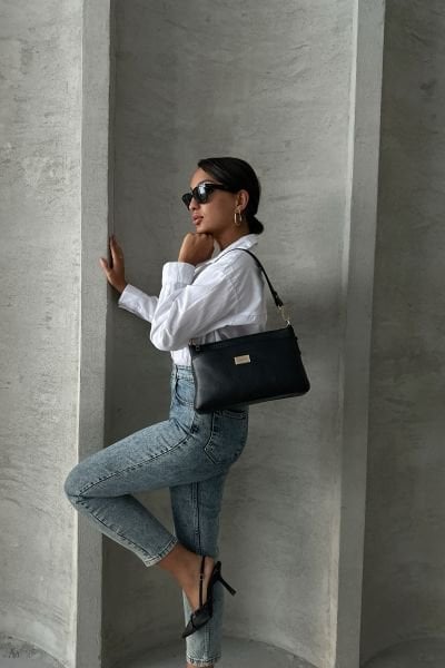Derkon Hakiki Deri Hem Kol Hem Çapraz Çantası Oxnova Model  Siyah Renk