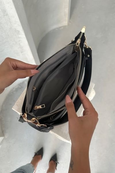 Derkon Hakiki Deri Hem Kol Hem Çapraz Çantası Oxnova Model  Siyah Renk