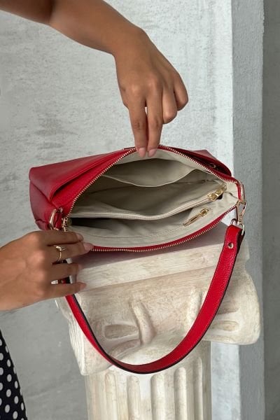 Derkon Hakiki Deri Hem Kol Hem Çapraz Çantası Oxnova Model  Kırmızı  Renk