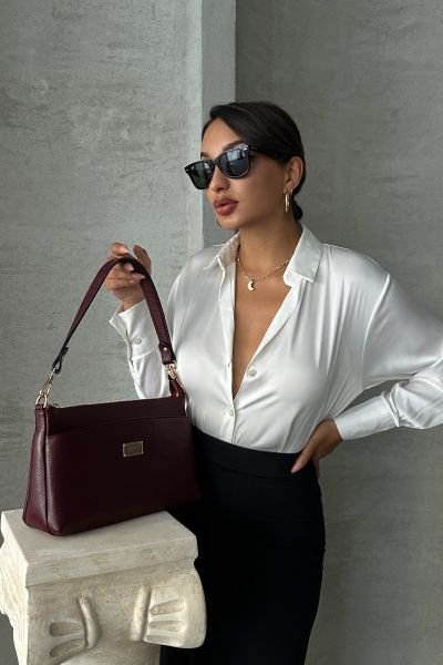 Derkon Hakiki Deri Hem Kol Hem Çapraz Çantası Oxnova Model Bordo  Renk