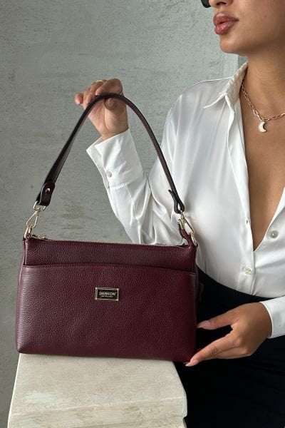Derkon Hakiki Deri Hem Kol Hem Çapraz Çantası Oxnova Model Bordo  Renk