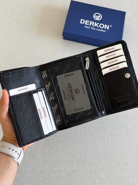 Derkon Violeta Model  Orta Boy Hakiki Deri Siyah Kadın Cüzdanı