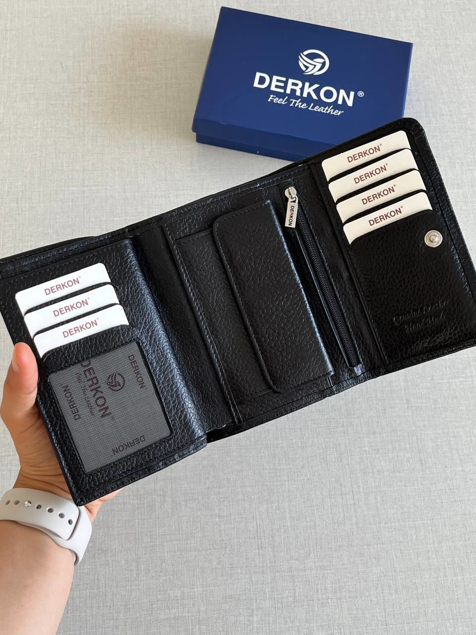 Derkon Violeta Model  Orta Boy Hakiki Deri Siyah Kadın Cüzdanı