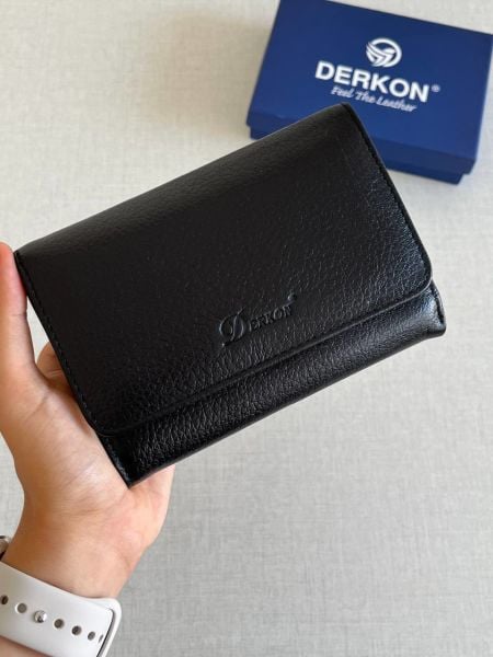 Derkon Violeta Model  Orta Boy Hakiki Deri Siyah Kadın Cüzdanı
