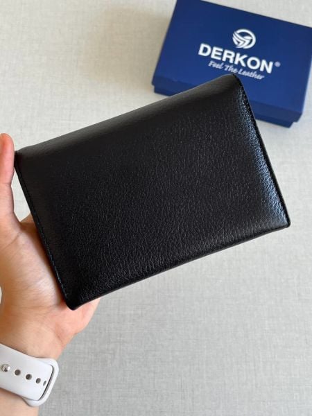 Derkon Violeta Model  Orta Boy Hakiki Deri Siyah Kadın Cüzdanı