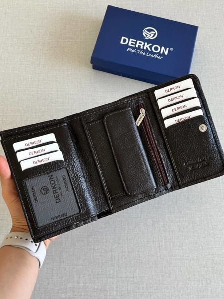Derkon Violeta Model  Orta Boy Hakiki Deri Kahverengi Kadın Cüzdanı