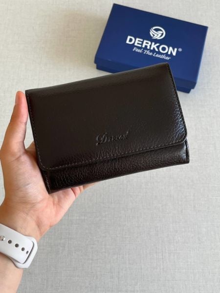 Derkon Violeta Model  Orta Boy Hakiki Deri Kahverengi Kadın Cüzdanı
