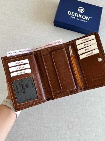Derkon Violeta Model  Orta Boy Hakiki Deri Taba Kadın Cüzdanı