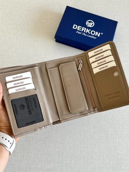Derkon Violeta Model  Orta Boy Hakiki Deri Vizon Kadın Cüzdanı