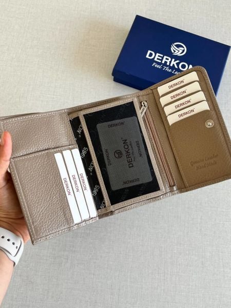 Derkon Violeta Model  Orta Boy Hakiki Deri Vizon Kadın Cüzdanı