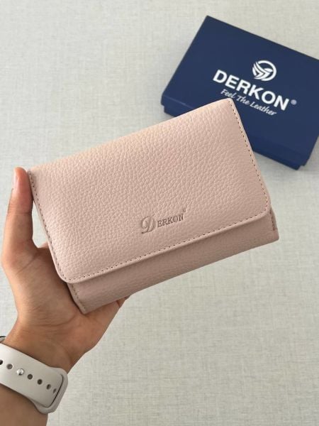 Derkon Violeta Model  Orta Boy Hakiki Deri Pudra Pembesi Kadın Cüzdanı