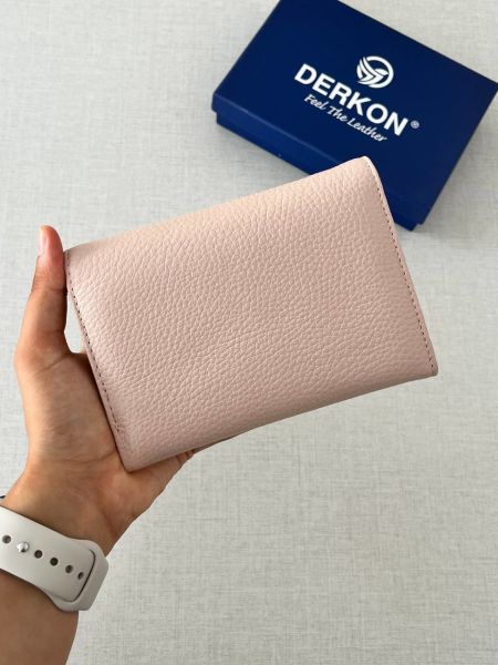 Derkon Violeta Model  Orta Boy Hakiki Deri Pudra Pembesi Kadın Cüzdanı