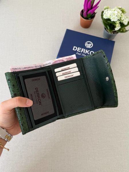 Hakiki Deri Her Çantaya Sığabilecek Ölçüde Kullanışlı Kadın Cüzdanı Melen Timsah Desenli Yeşil