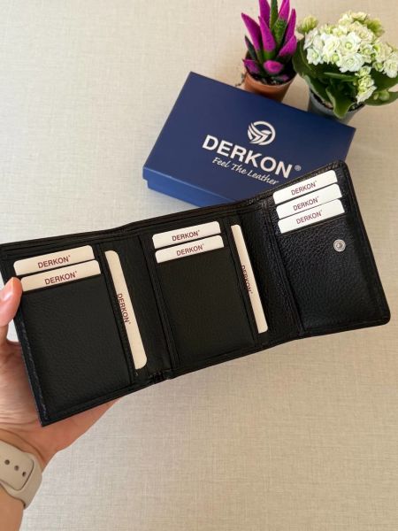 Ufak Bol Kartlıklı Hakiki Deri Cüzdan Misha Model Siyah