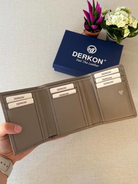 Ufak Bol Kartlıklı Hakiki Deri Cüzdan Misha Model Vizon