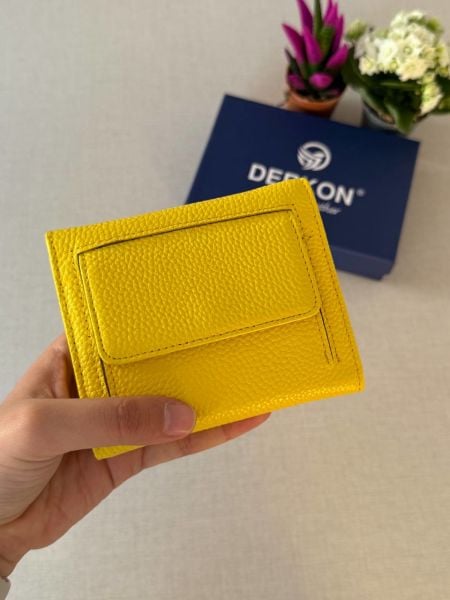 Ufak Bol Kartlıklı Hakiki Deri Cüzdan Misha Model Sarı