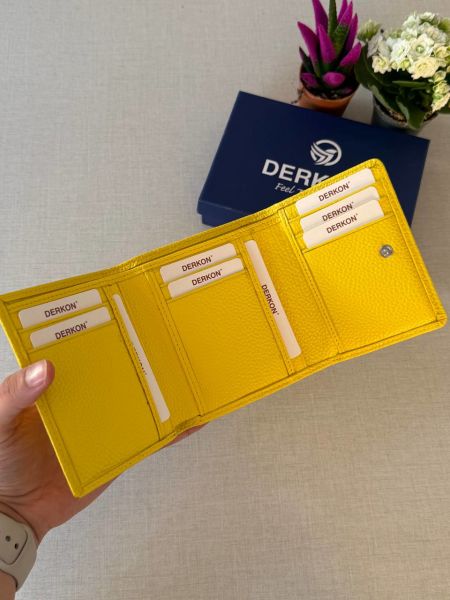 Ufak Bol Kartlıklı Hakiki Deri Cüzdan Misha Model Sarı