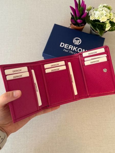 Ufak Bol Kartlıklı Hakiki Deri Cüzdan Misha Model Pembe
