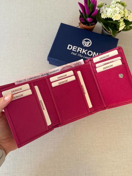 Ufak Bol Kartlıklı Hakiki Deri Cüzdan Misha Model Pembe