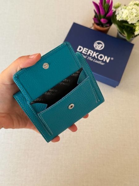 Ufak Bol Kartlıklı Hakiki Deri Cüzdan Misha Model Petrol Yeşili