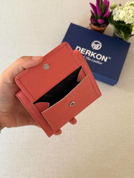 Ufak Bol Kartlıklı Hakiki Deri Cüzdan Misha Model Nar Çiçeği Rengi