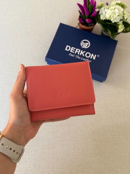Ufak Bol Kartlıklı Hakiki Deri Cüzdan Misha Model Nar Çiçeği Rengi