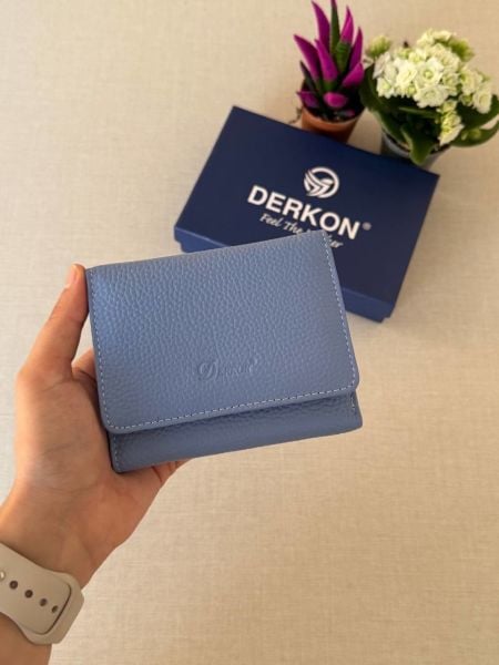 Ufak Bol Kartlıklı Hakiki Deri Cüzdan Misha Model Açık Mavi