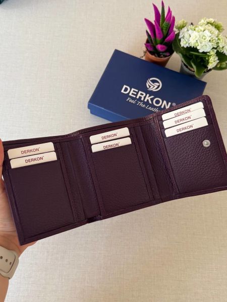 Ufak Bol Kartlıklı Hakiki Deri Cüzdan Misha Model Patlıcan Moru