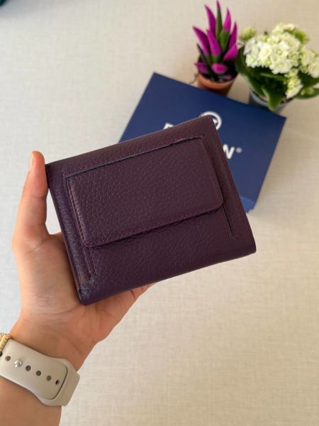 Ufak Bol Kartlıklı Hakiki Deri Cüzdan Misha Model Patlıcan Moru