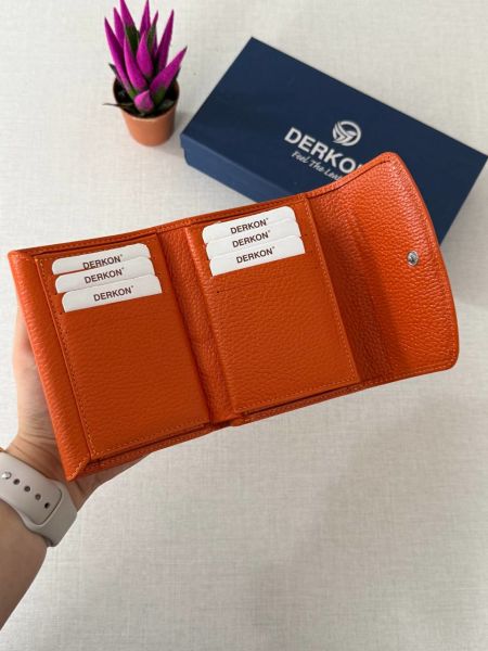 Hakiki Deri Her Çantaya Sığabilecek Ölçüde Kullanışlı Kadın Cüzdanı Melen Turuncu